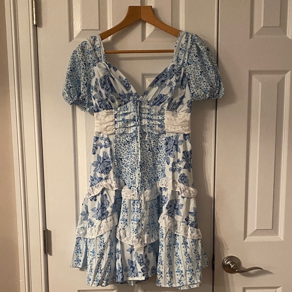 Floral Blue and White Dress